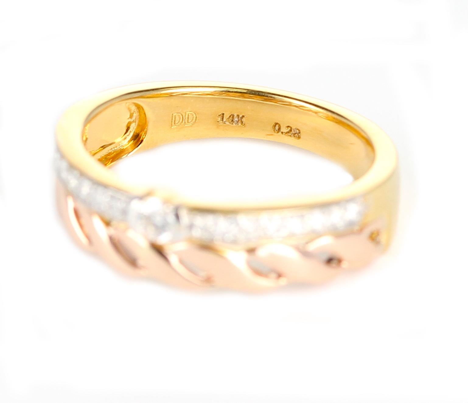 Duo Stack Ring with Fusion Yellow and Rope Rose Gold with Diamonds, 14 Karat 1