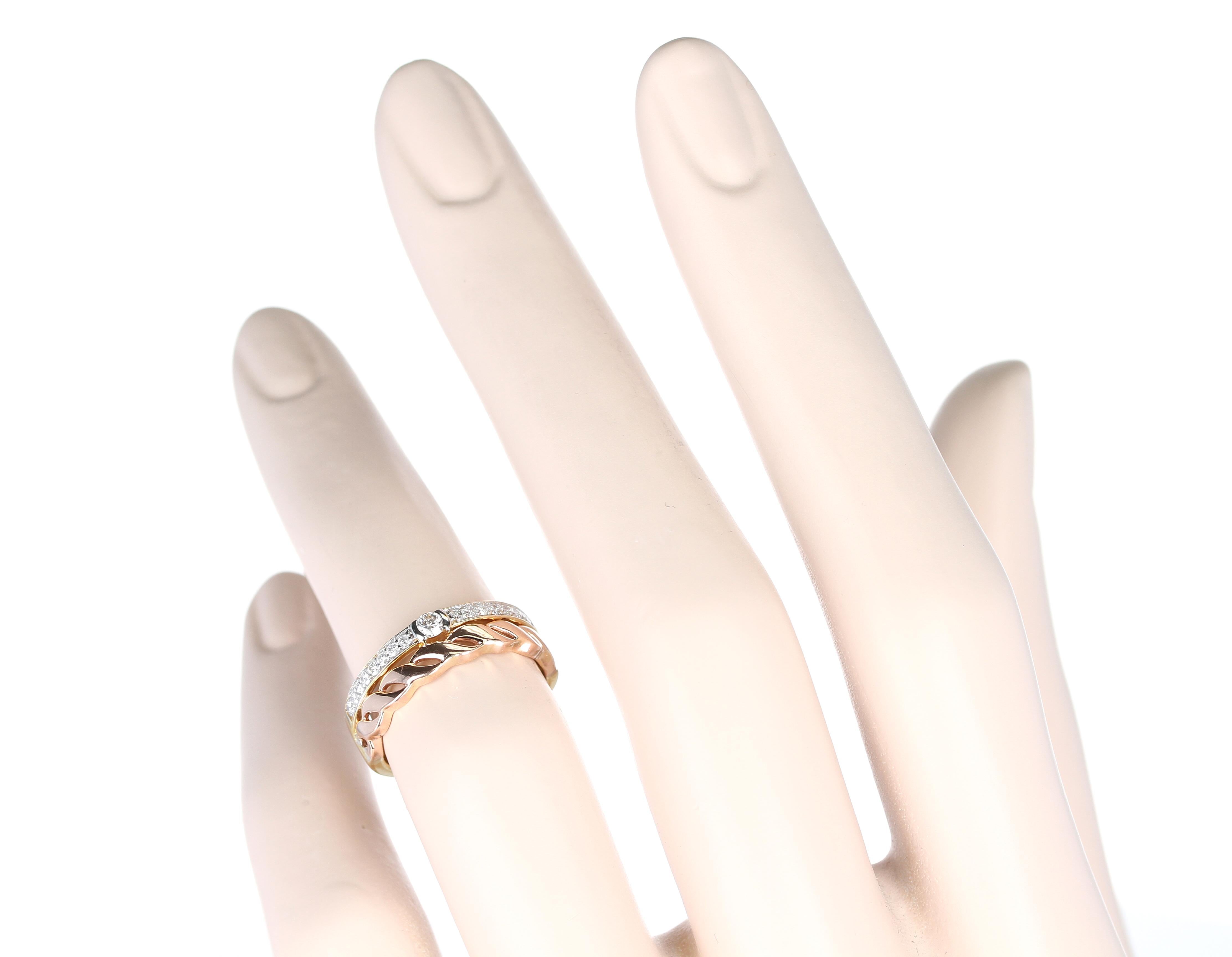 Duo Stack Ring with Fusion Yellow and Rope Rose Gold with Diamonds, 14 Karat 2