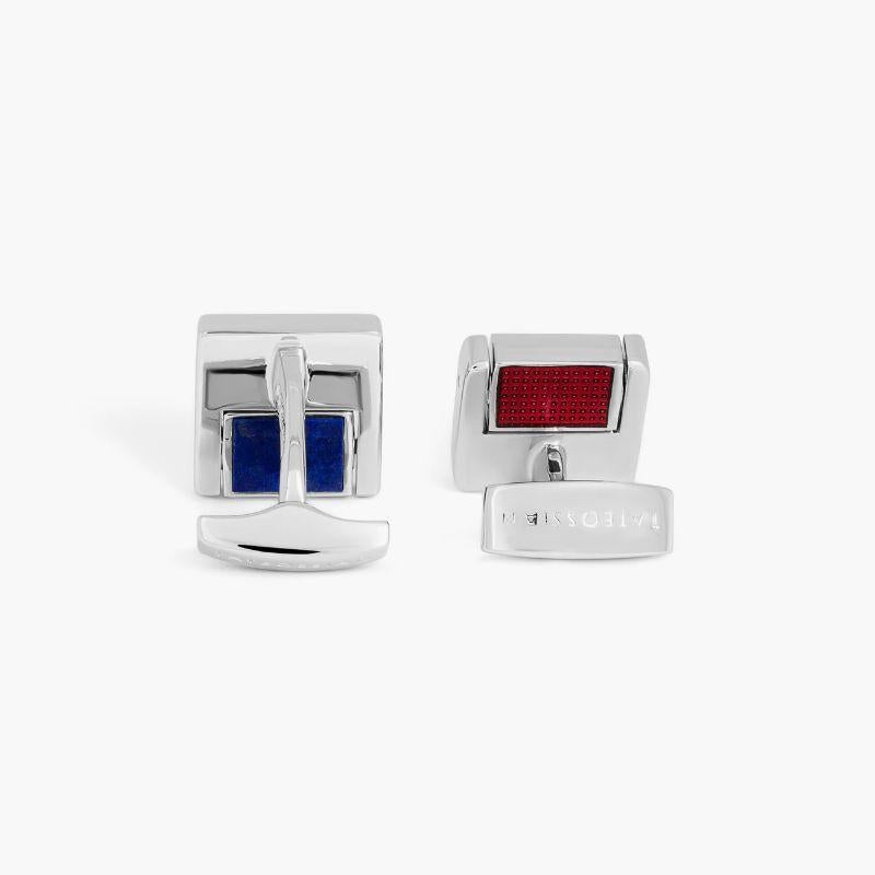 Duo Switch Cufflinks in Lapis and Red Enamel In New Condition For Sale In Fulham business exchange, London