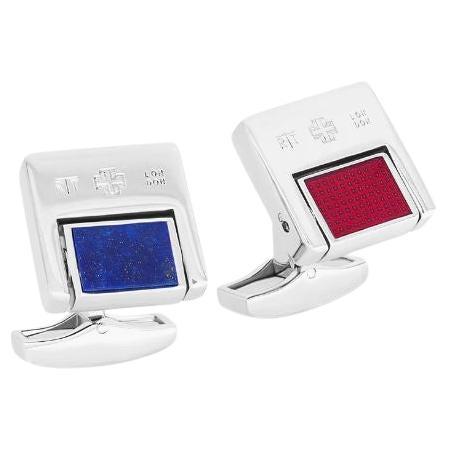 Duo Switch Cufflinks in Lapis and Red Enamel For Sale