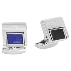 Duo Switch Cufflinks in Onyx and Blue Enamel