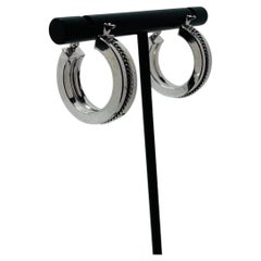 Duo-Textured 14K White Gold Wide Hoop Earrings, Art Deco, 1990s