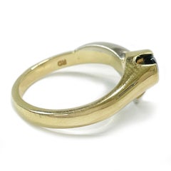 Duo-Tone 10K Gold Blue Sapphire Diamond Bypass Ring, 1990s, Size 5.75