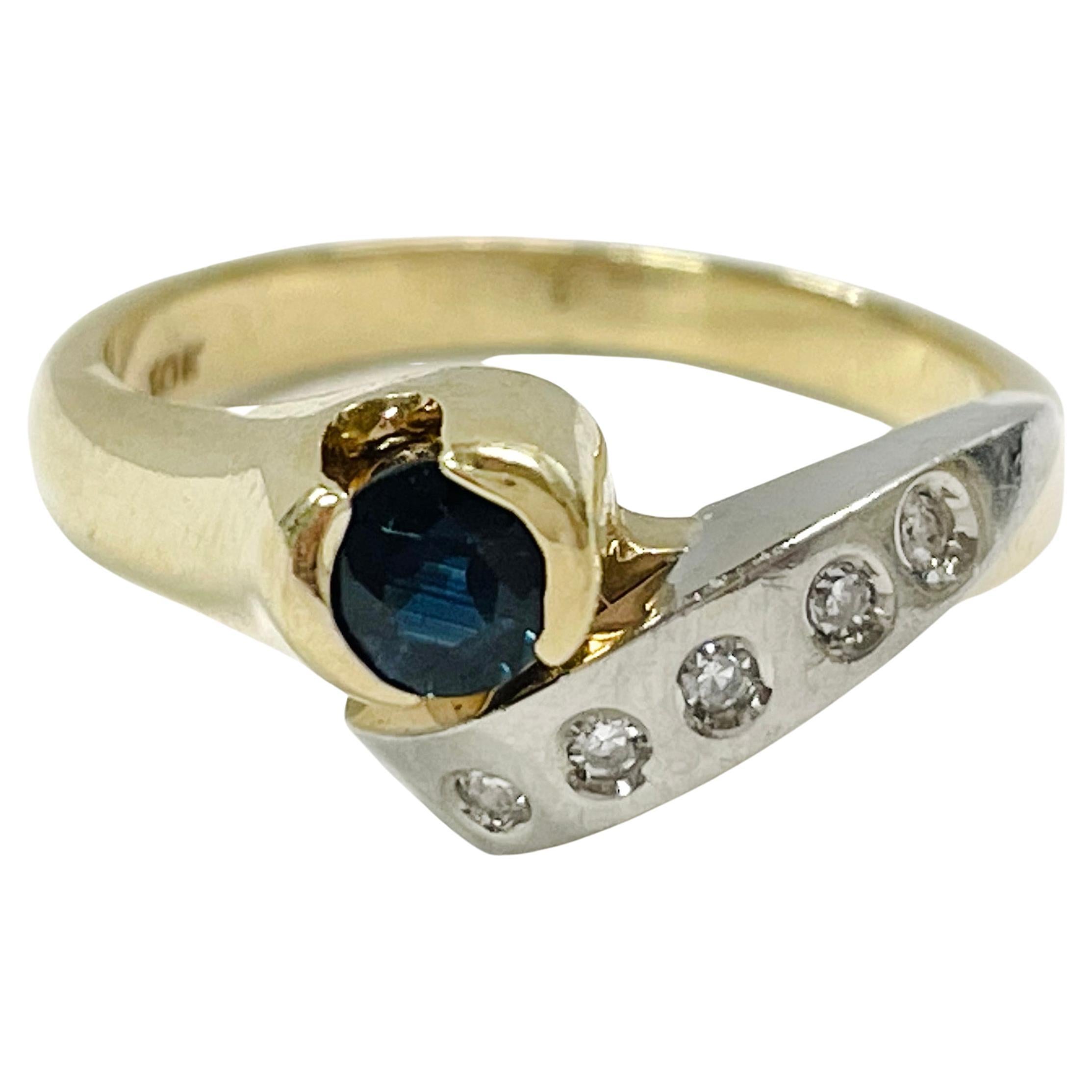 Duo-Tone Blue Sapphire Diamond Ring For Sale