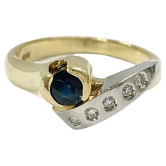 Retro Duo-Tone Blue Sapphire Diamond Ring