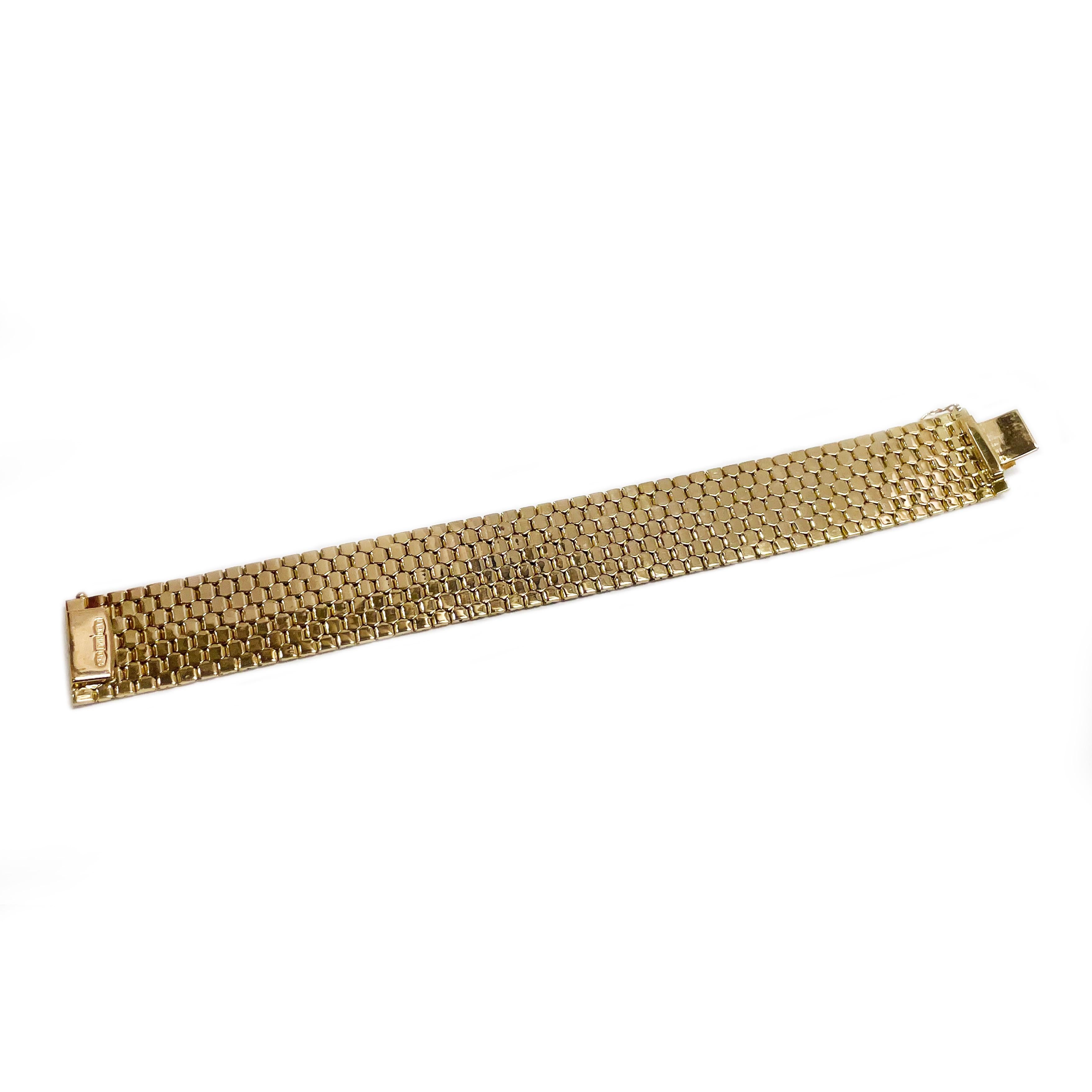 Duo Tone Diamond-Cut Honeycomb Bracelet In Good Condition For Sale In Palm Desert, CA