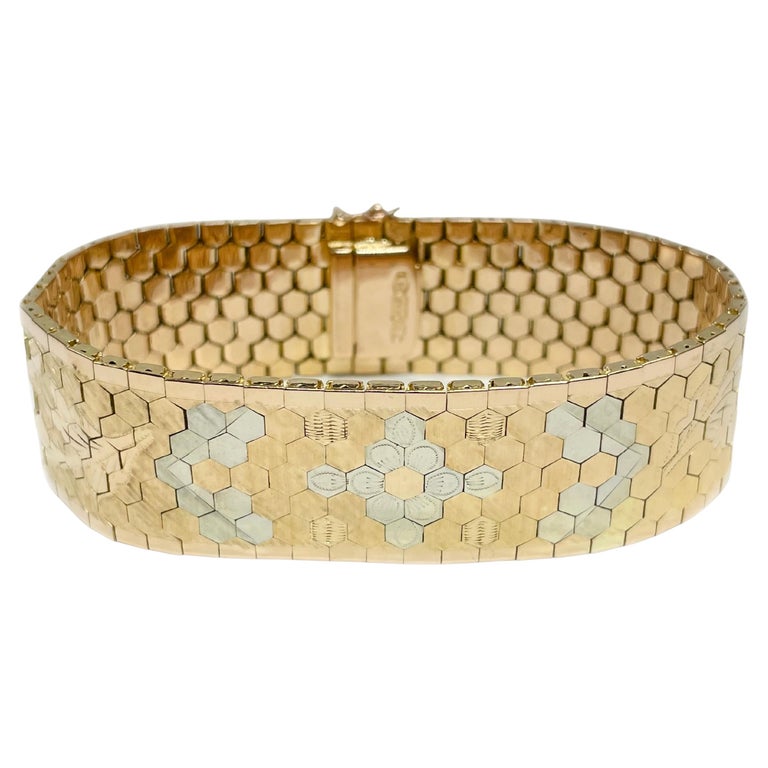 Duo Tone Diamond-Cut Honeycomb Bracelet For Sale at 1stDibs