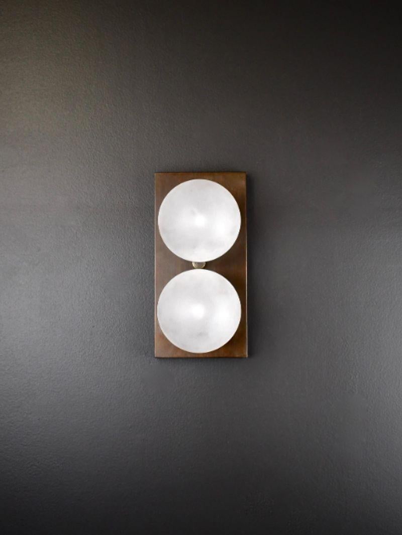 Mid-Century Modern Duo Wall Sconce in Bronze and Blown Opal Glass For Sale