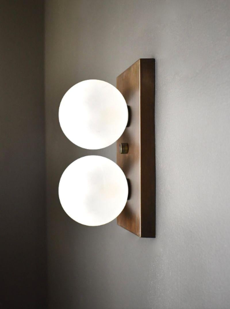 American Duo Wall Sconce in Bronze and Blown Opal Glass For Sale