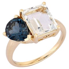 4.41ct White Topaz & 1.76ct Blue Topaz 14K Yellow Gold Duo Ring