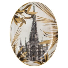 Duomo che non c'è, Zeitgenössisches dekoriertes Porzellantablett Design von Vito Nesta 