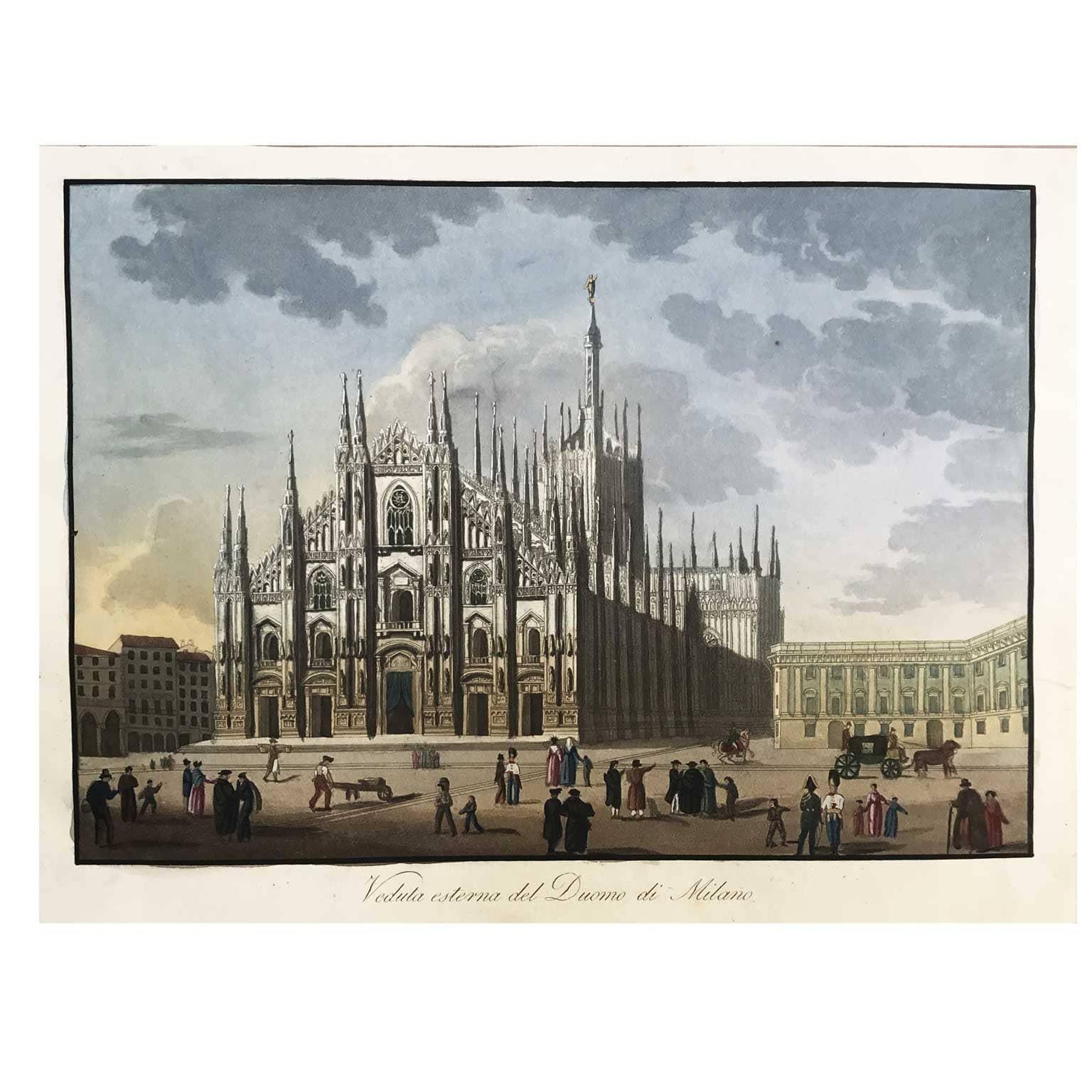 Neoclassical Duomo Milan Cathedral Front View Early 19th Century Original Etching