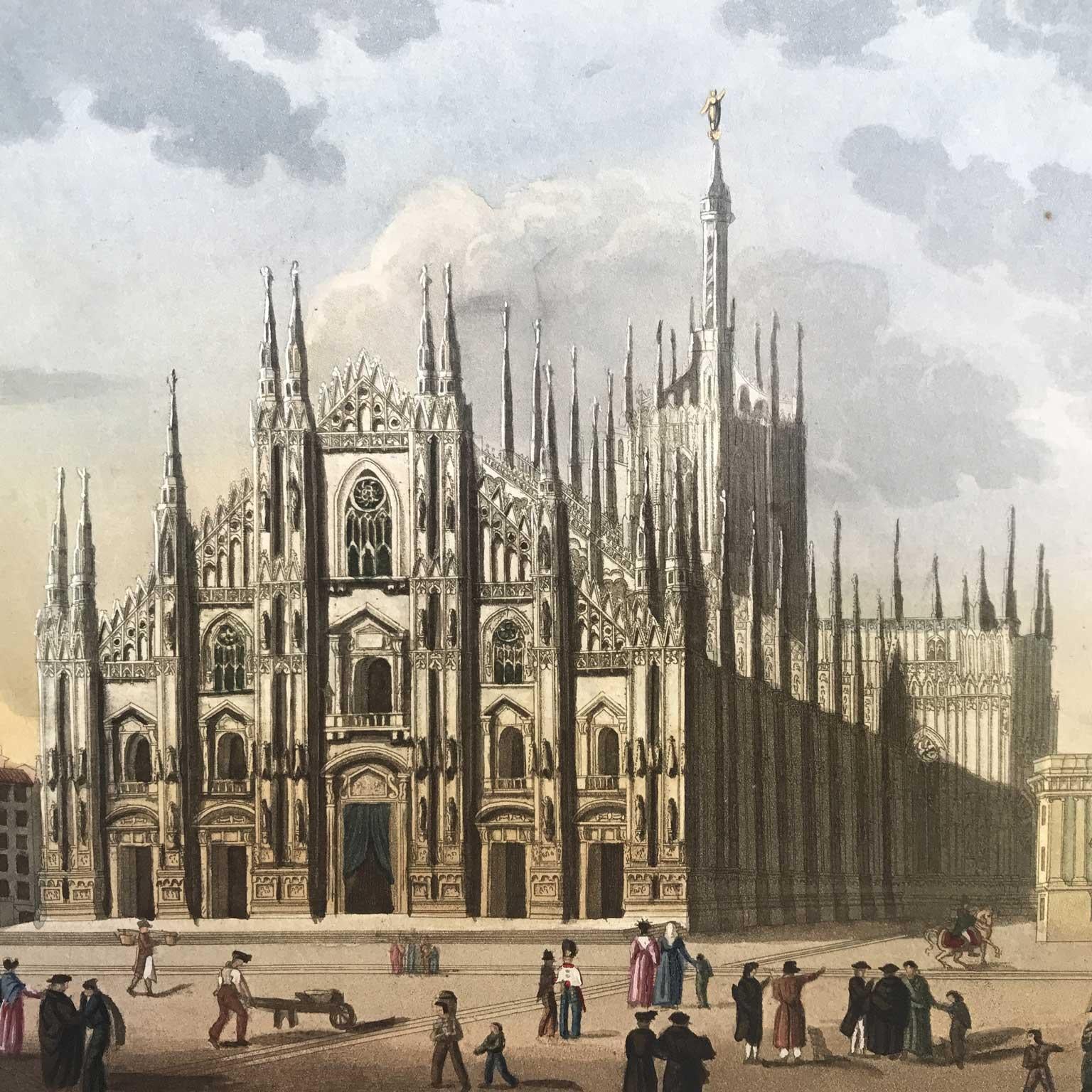 Italian Duomo Milan Cathedral Front View Early 19th Century Original Etching