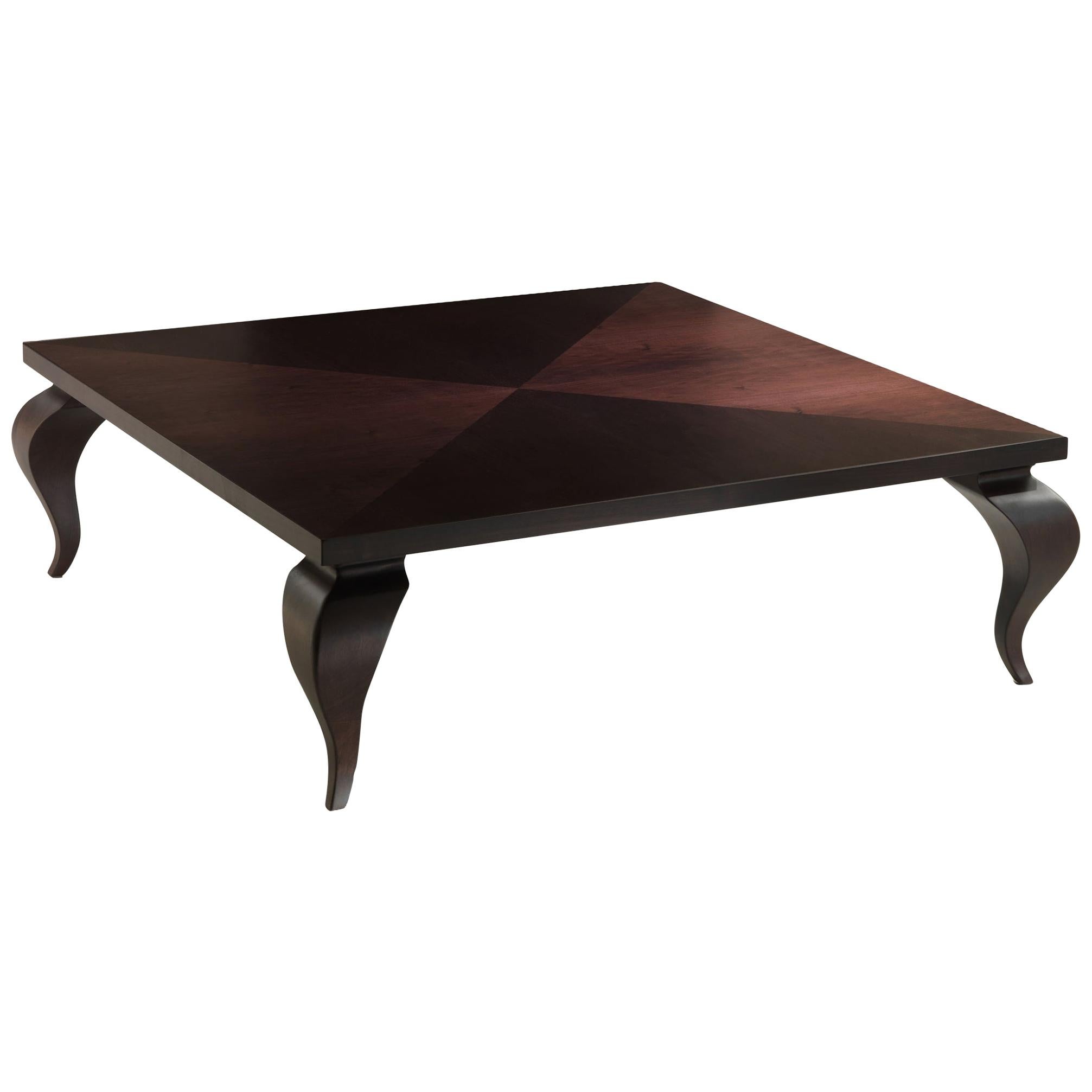 DUON-INO Square Brown Cocktail Table with Curved Legs Solid Walnut by Aldo Cibic For Sale