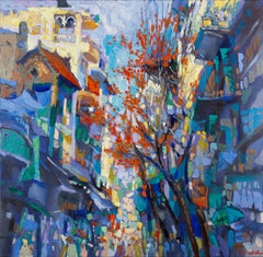 'Ha Ba Trung Street' Impressionist Painting of a Tree Lined Street Scene
