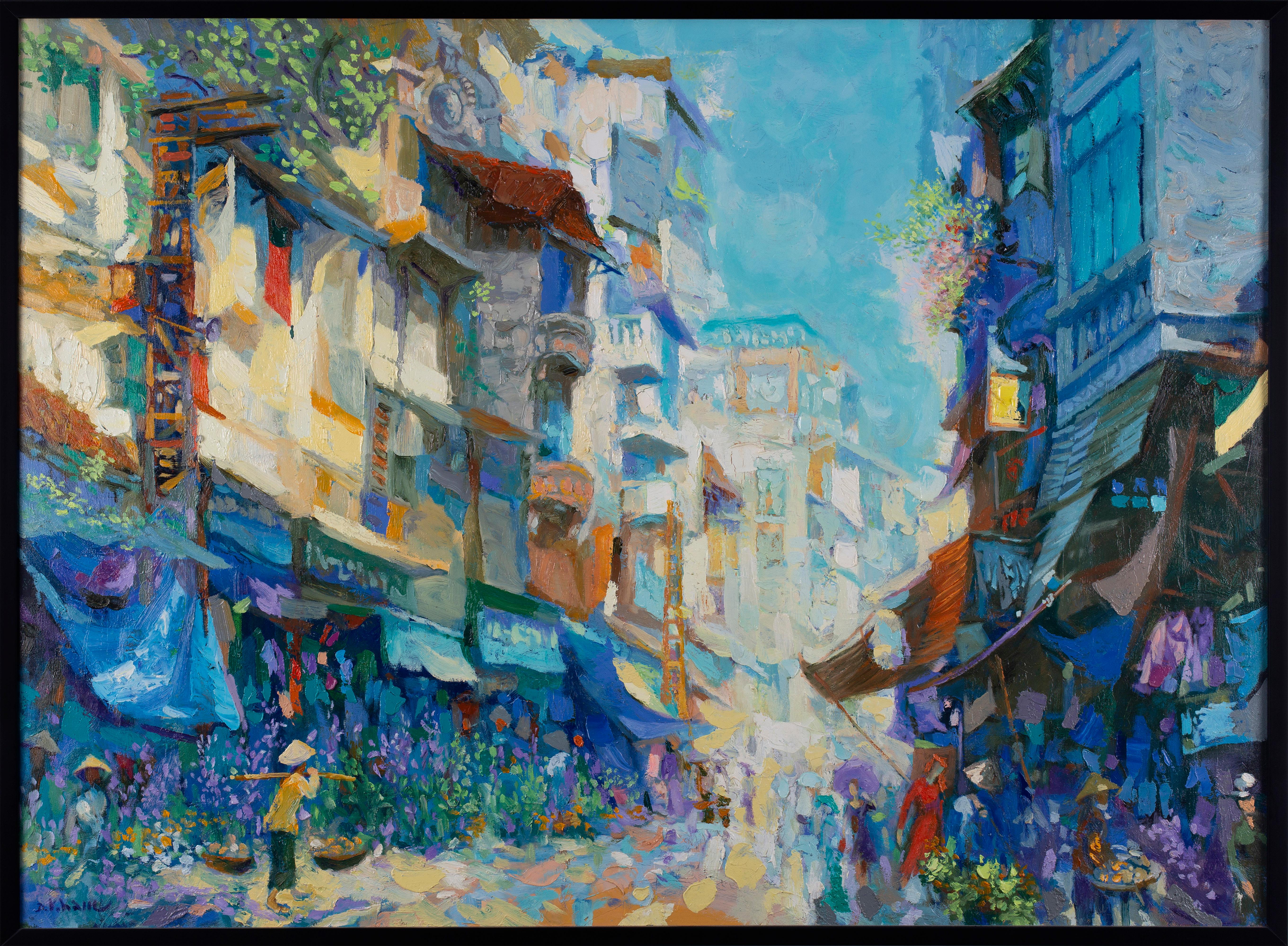 Duong Viet Nam is a Vietnamese contemporary artist known for his Post-Impressionistic style of painting. He often captures city scenes during busy parts of the day.  In his paintings you notice the French architecture which is seen throughout Hanoi.