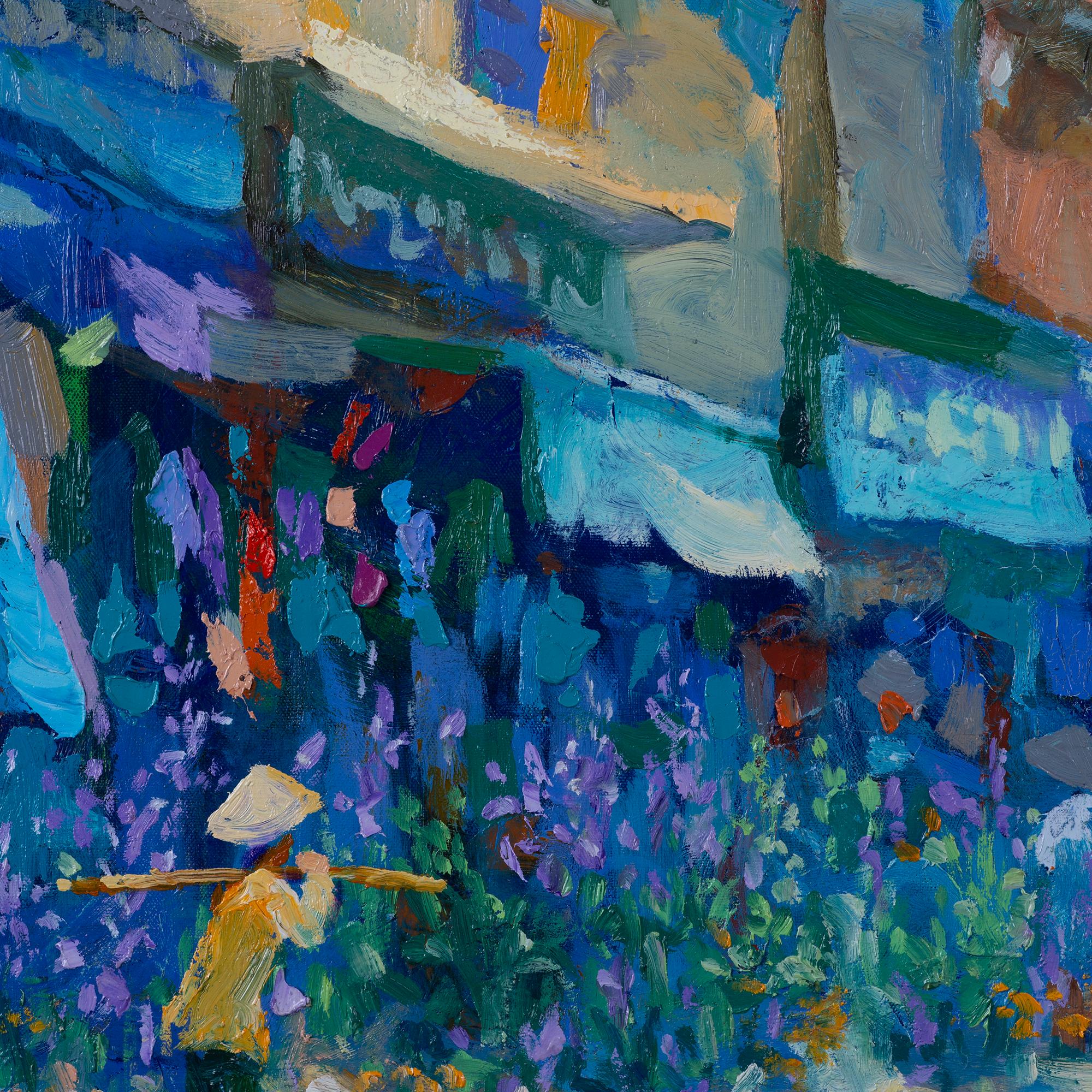 Duong Viet Nam is a Vietnamese contemporary artist known for his Post-Impressionistic style of painting. He often captures city scenes during busy parts of the day.  In his paintings you notice the French architecture which is seen throughout Hanoi.