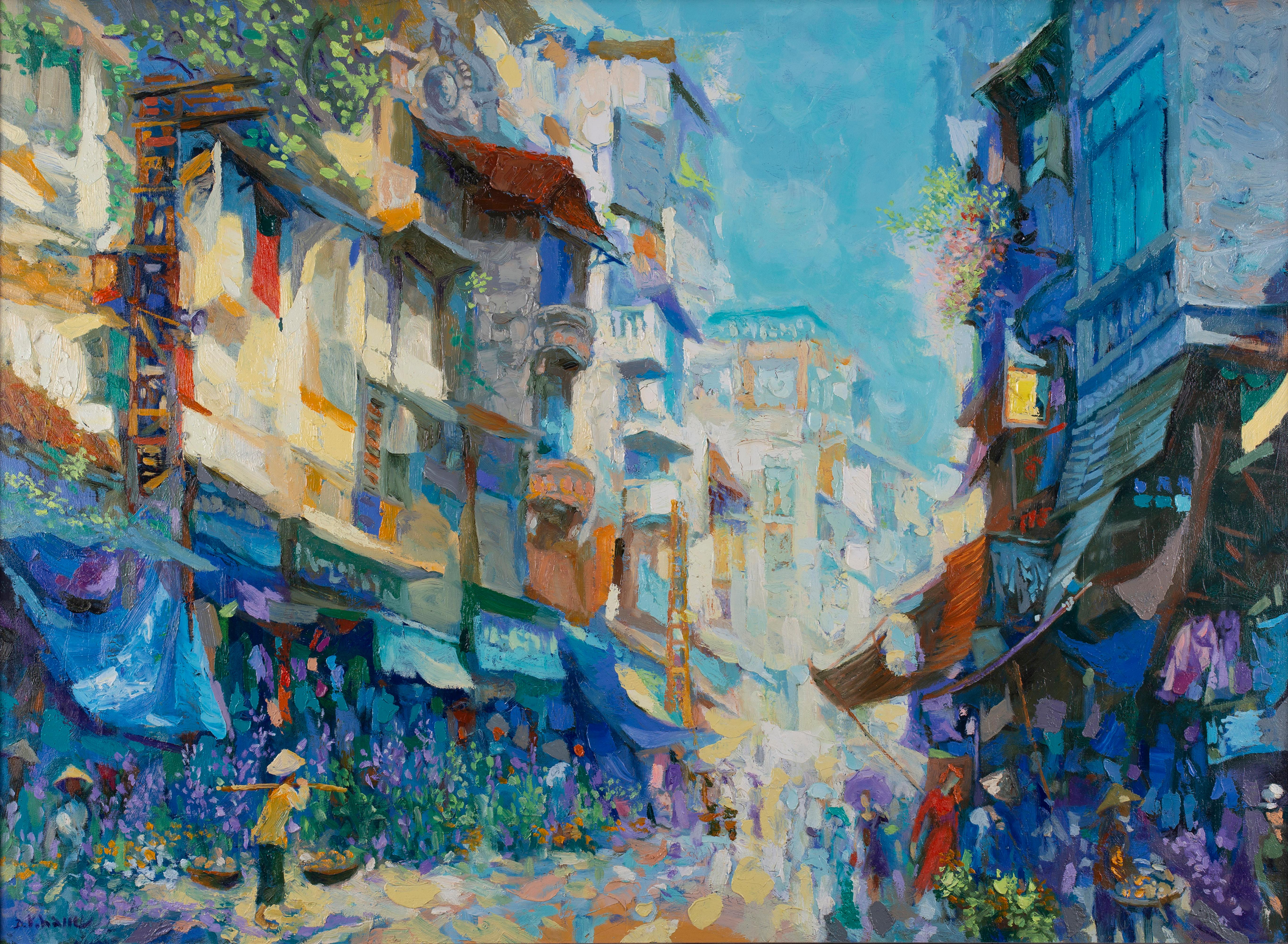 Duong Viet Nam Landscape Painting - 'Hang Bong Street' Impressionist Painting 