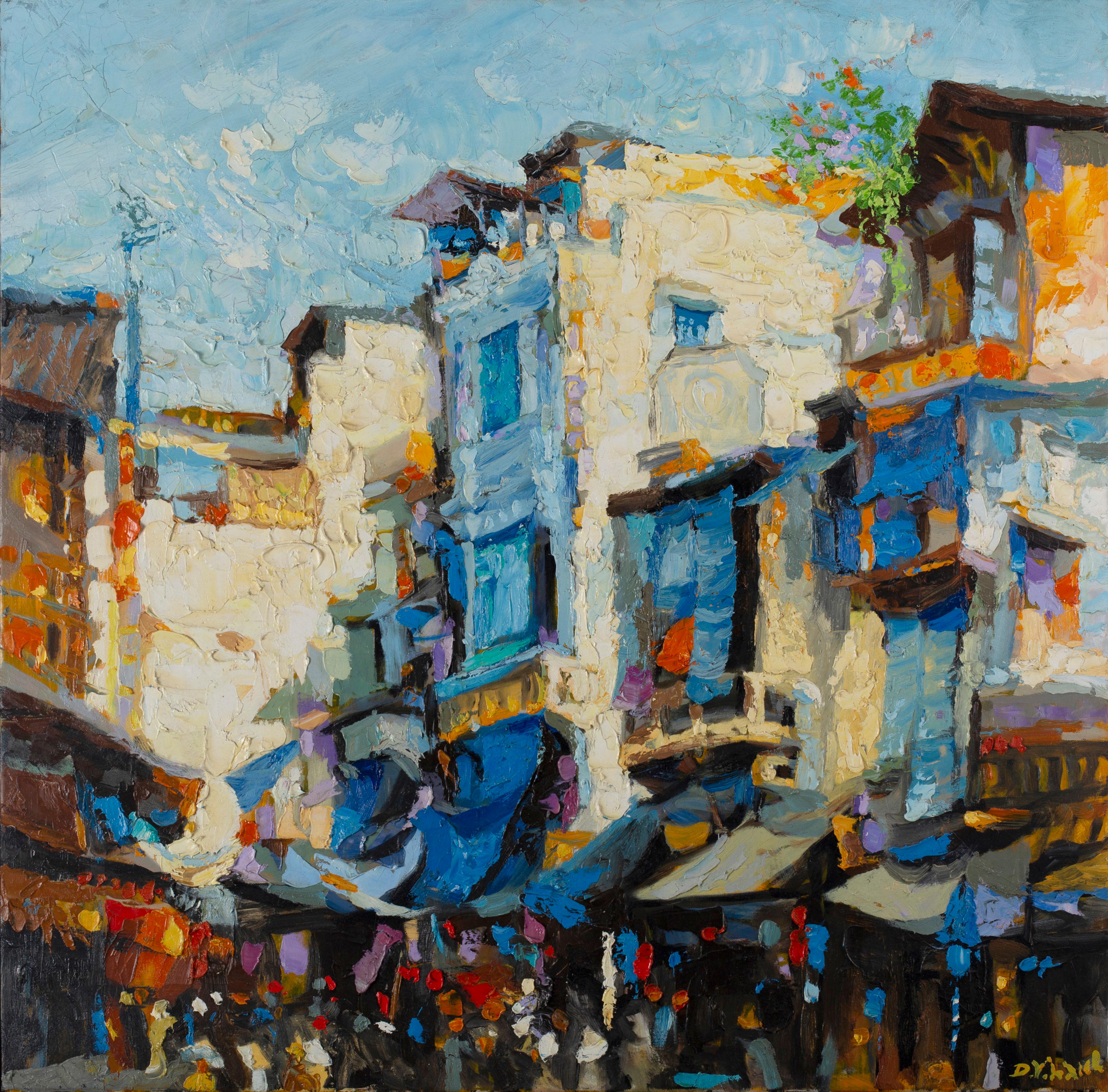 Duong Viet Nam Landscape Painting - 'Hang Da Street I' Impressionist Painting