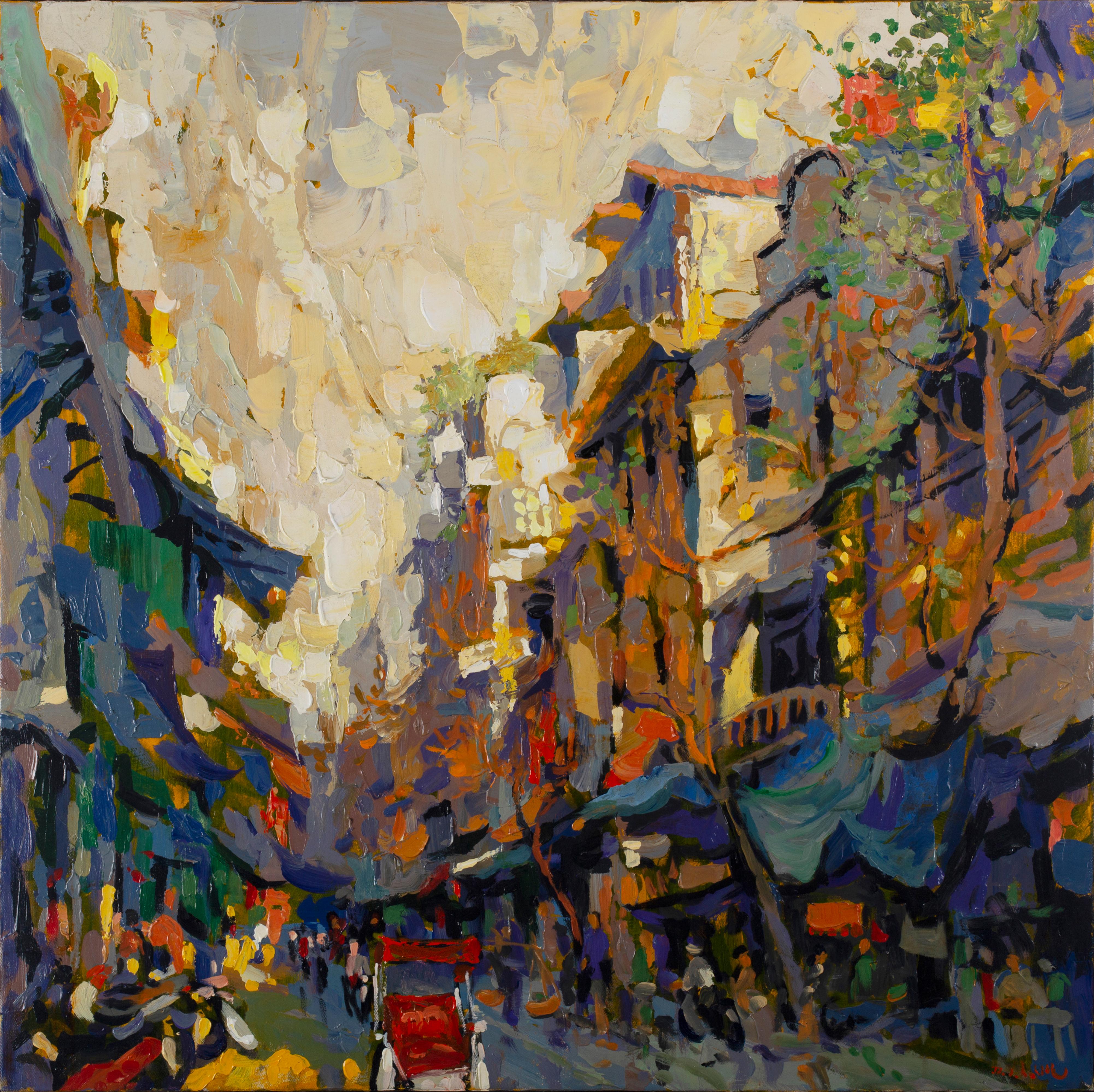 Duong Viet Nam Landscape Painting - 'Hang Da Street II' Impressionist Painting