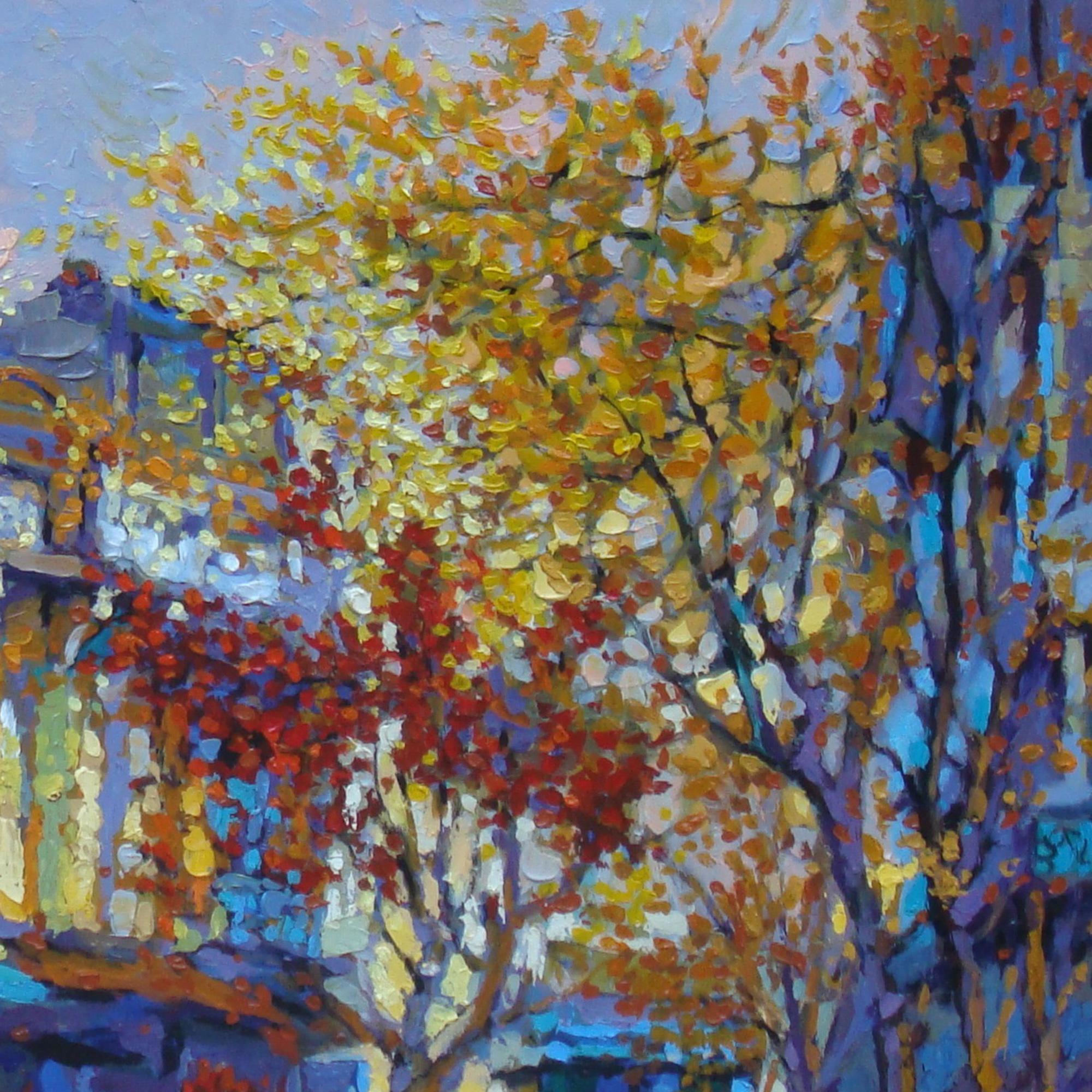 'Spring' Impressionist Oil Painting of a Street Scene For Sale 1
