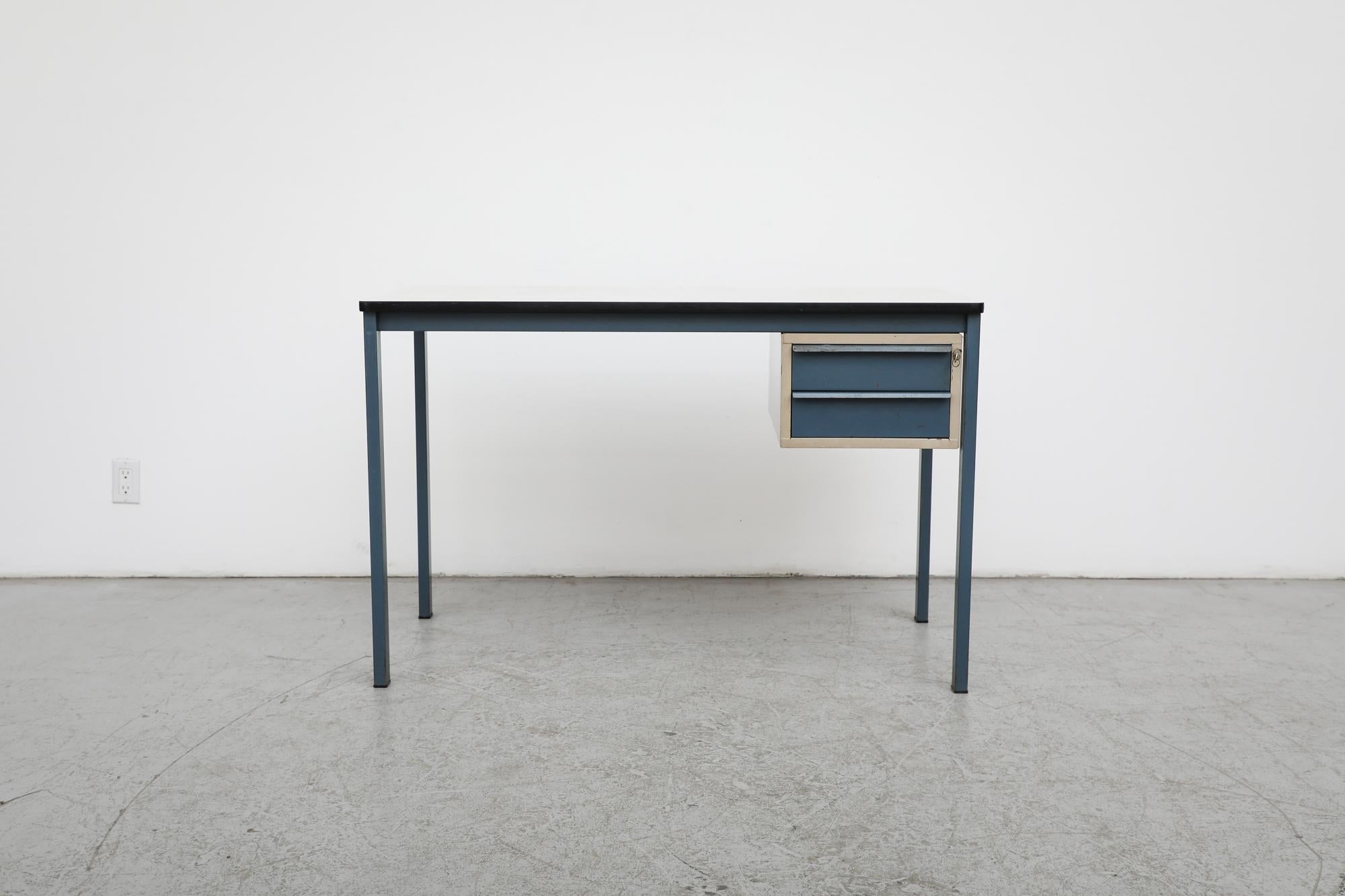 Mid-Century Modern Duotone Ahrend De Cirkel Metal Desk With Two Drawers For Sale