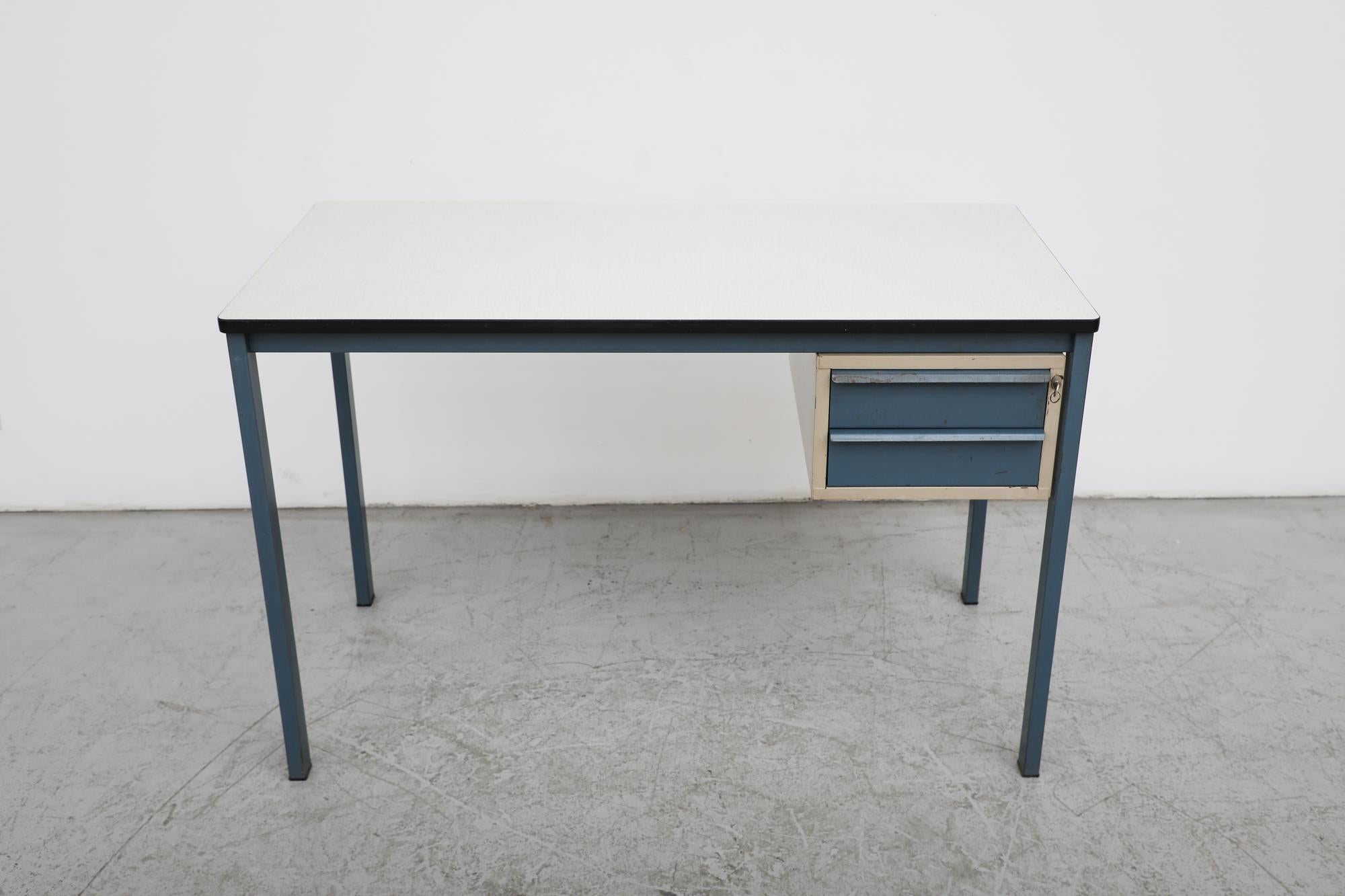 Dutch Duotone Ahrend De Cirkel Metal Desk With Two Drawers For Sale