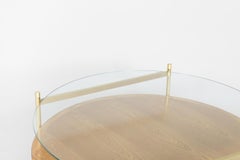 Duotone Circular Coffee Table, Brass Frame / Clear Glass / Ash Wood