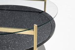 Duotone Circular Coffee Table, Brass Frame / Clear Glass / Black Mosaic