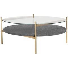 Duotone Circular Coffee Table, Brass Frame / Clear Glass / Black Mosaic Duotone Circular Coffee Table, Brass Frame / Clear Glass / Black Mosaic