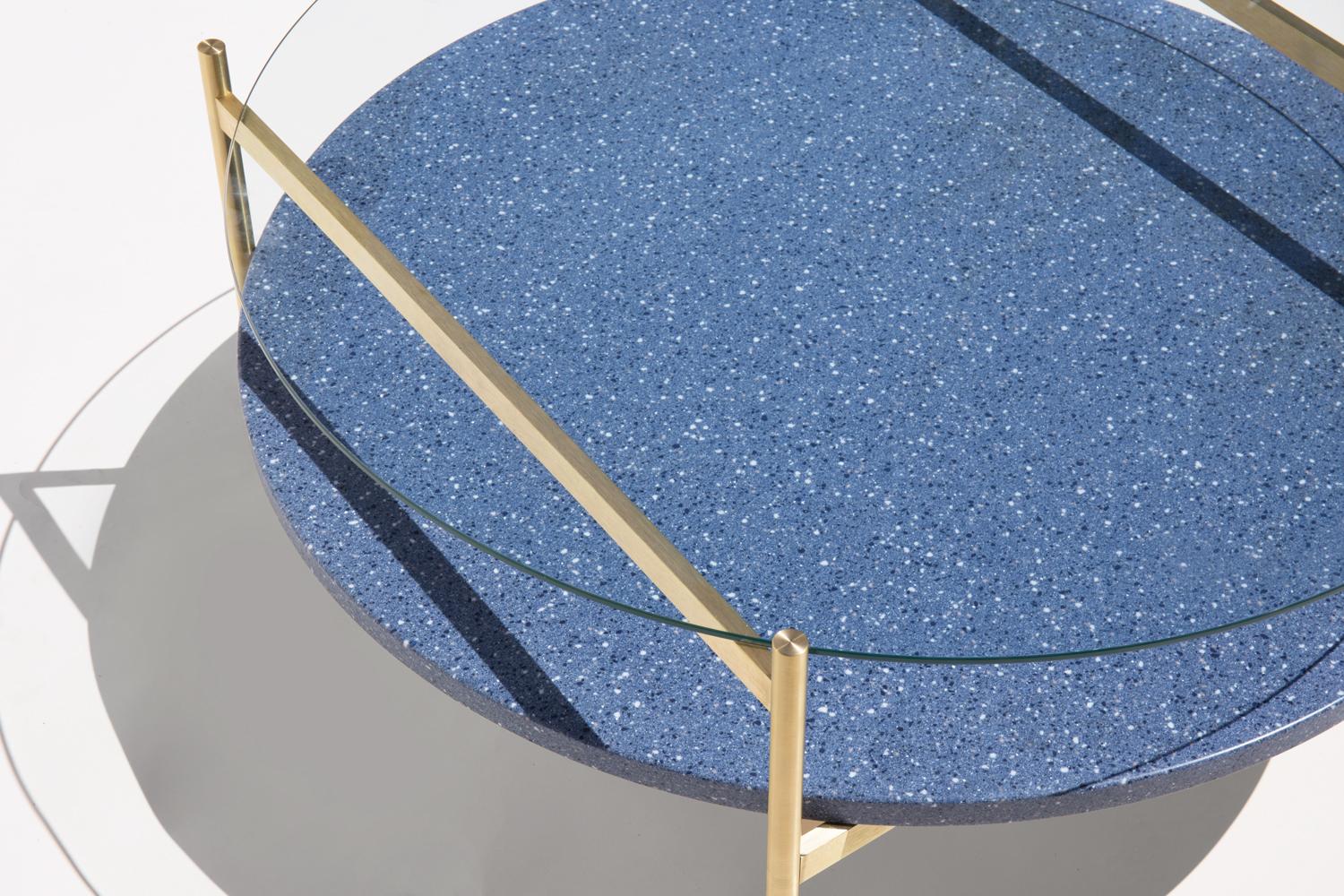 Made to order. Please allow 6 weeks for production.

Brass Frame / Clear Glass / Blue Mosaic

The Duotone Furniture series is based on a modular hardware system that pairs sturdy construction with visual lightness and a range of potential