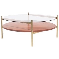 Duotone Circular Coffee Table, Brass Frame / Clear Glass / Rust Mosaic