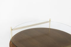 Duotone Circular Coffee Table, Brass Frame / Clear Glass / Walnut Finish