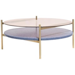 Duotone Circular Coffee Table, Brass Frame / Rose Glass / Blue Mosaic