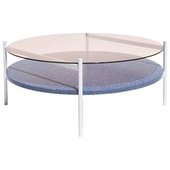 Duotone Circular Coffee Table, White Frame / Rose Glass / Blue Mosaic