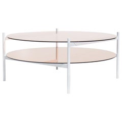 Duotone Circular Coffee Table, White Frame / Rose Glass / Rose Mirror