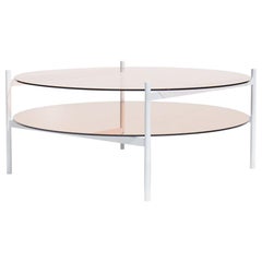 Duotone Circular Coffee Table, White Frame / Rose Glass / Rose Mirror