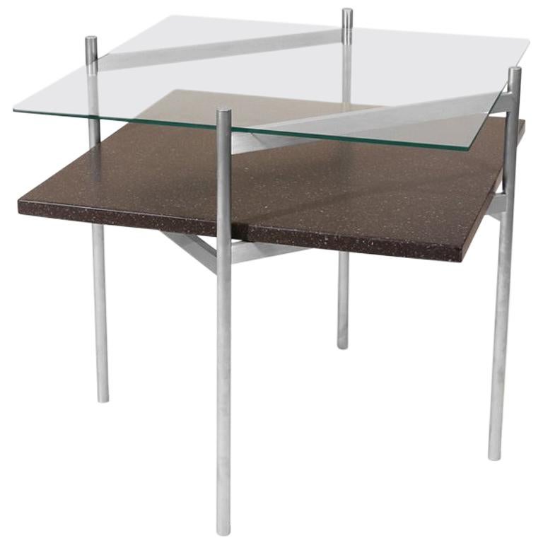 Duotone Diamond Side Table, Aluminium Frame, Clear Glass, Black Mosaic For Sale