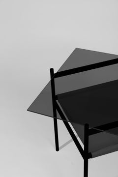 Duotone Diamond Side Table, Black Frame/Smoked Glass/Black Leather