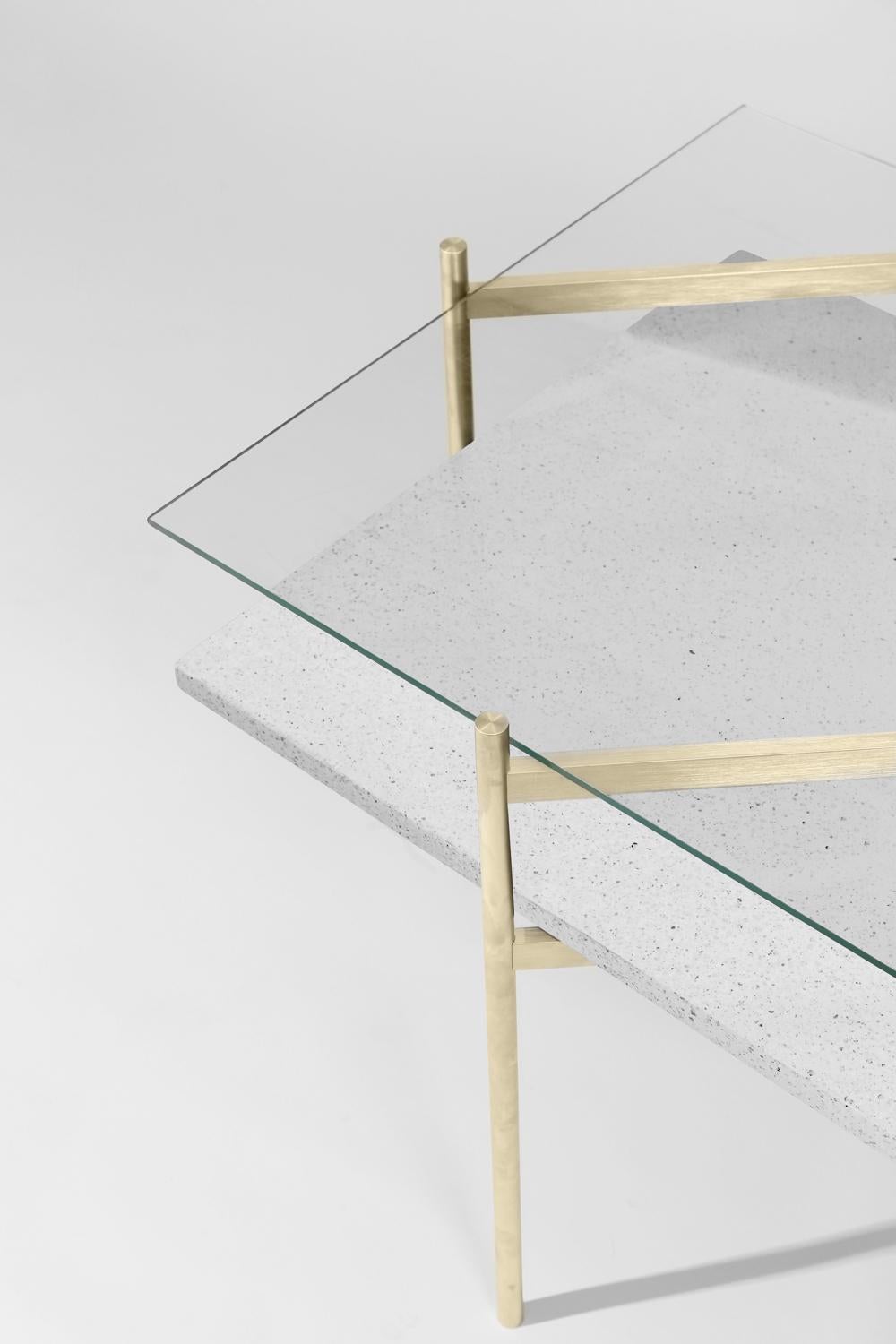 Made to order. Please allow six weeks for production.

Brass Frame / Clear Glass / White Mosaic

The Duotone Furniture series is based on a modular hardware system that pairs sturdy construction with visual lightness and a range of potential