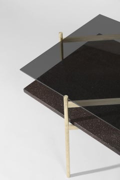 Duotone Diamond Side Table, Brass Frame / Smoked Glass / Black Mosaic