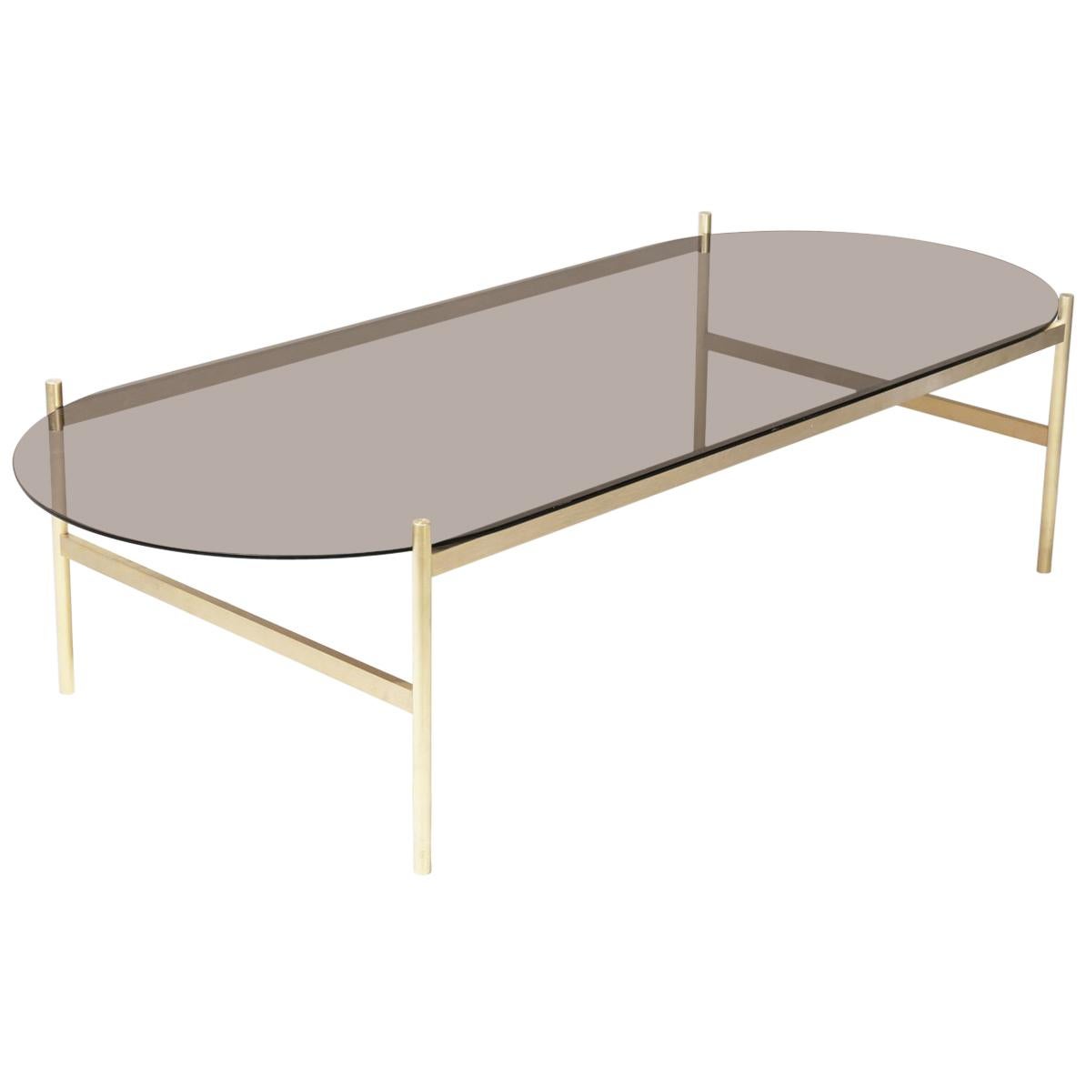 Duotone Pill Coffee Table, Brass Frame / Bronze Glass For Sale