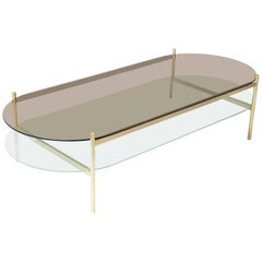 Duotone Pill Coffee Table, Brass Frame / Bronze Glass / Frosted Glass
