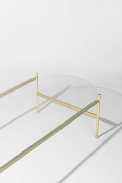 Duotone Pill Coffee Table, Brass Frame / Clear Glass