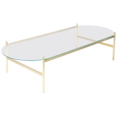 Duotone Pill Coffee Table, Brass Frame / Clear Glass