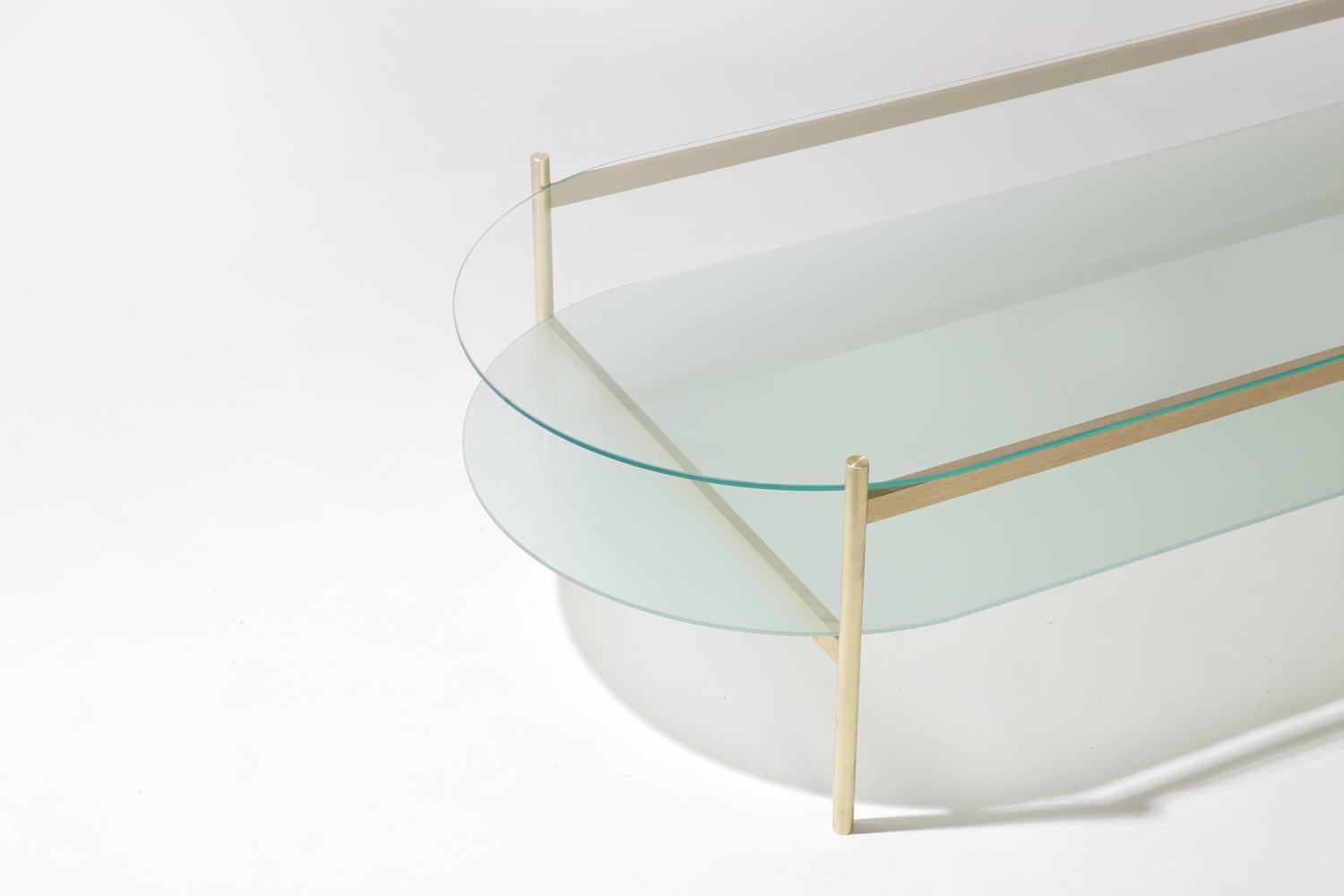 Made to order. Please allow 6 weeks for production.

Brass Frame / Clear Glass / Frosted Glass

The Duotone coffee table is a commercial grade table made from precision machined solid brass. Each table is made locally in St. Augustine, Florida