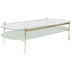 Duotone Pill Coffee Table, Brass Frame / Clear Glass / Frosted Glass