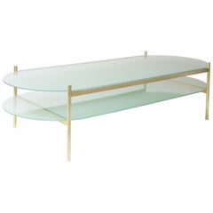 Duotone Pill Coffee Table, Brass Frame / Frosted Glass / Frosted Glass