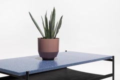 Duotone Rectangular Coffee Table, Black Frame / Blue Mosaic / Black Leather
