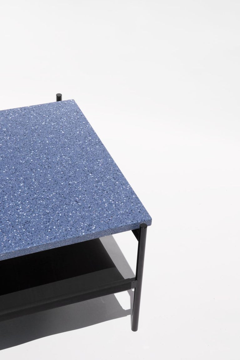 Duotone Rectangular Coffee Table, Black Frame / Blue Mosaic / Black